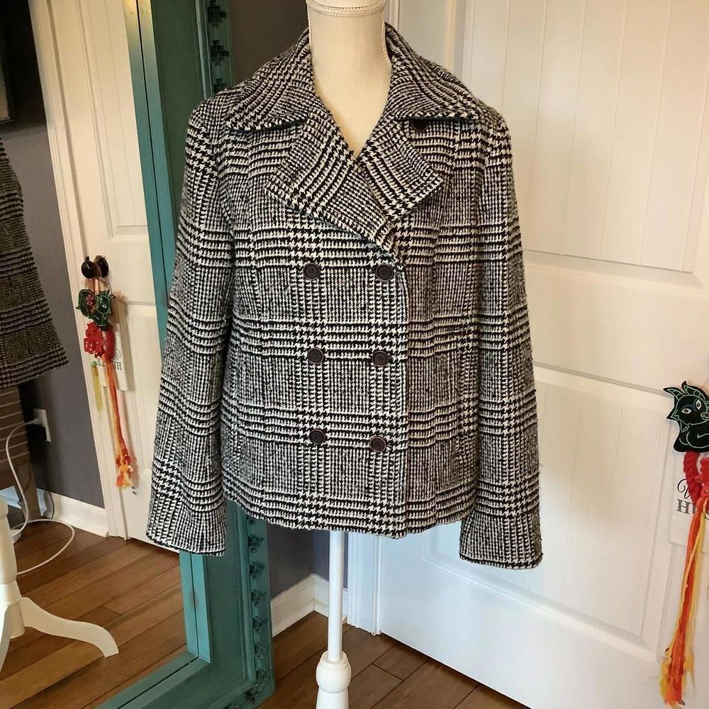 GAP Black and White Houndstooth Double-Breasted Jacket